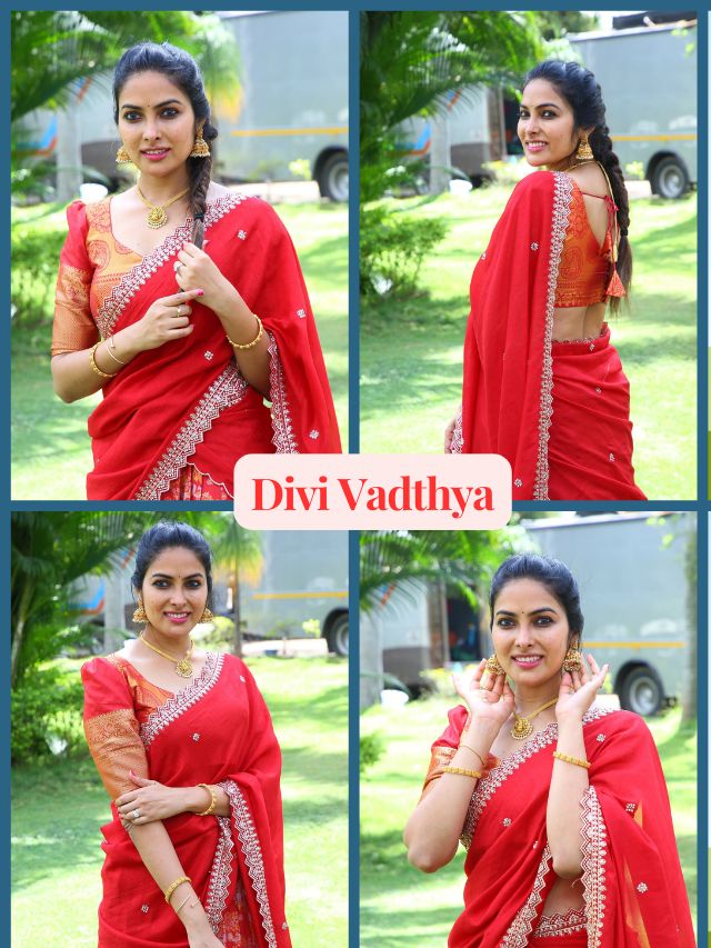 Divi Vadthya Radiates Elegance in Red Saree