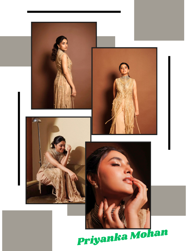 Priyanka Mohan Radiates Timeless Glamour in Gold Ensemble