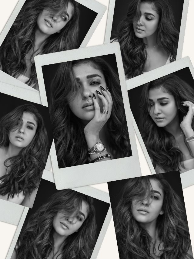 Nayanthara’s black-and-white portraits highlight her natural charm and captivating expressions.