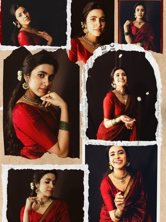 Shivani Nagaram stuns in a rich red saree