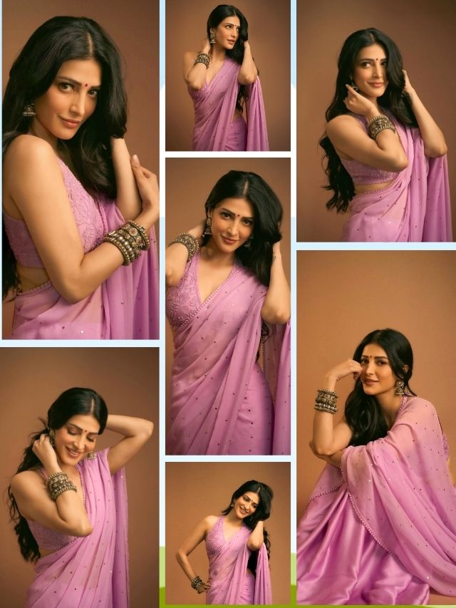 Shruti Haasan stuns in a dreamy lavender saree,