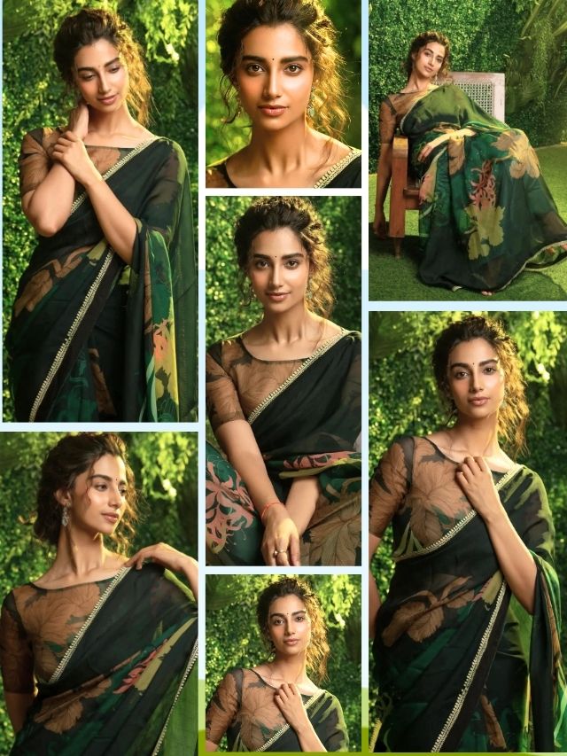 Meenakshi Chaudhary’s Elegant Green Saree Look 💚