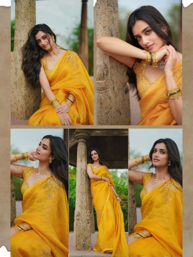 Bhagyashri Borse Radiates Elegance in Stunning Yellow Saree – Web Story