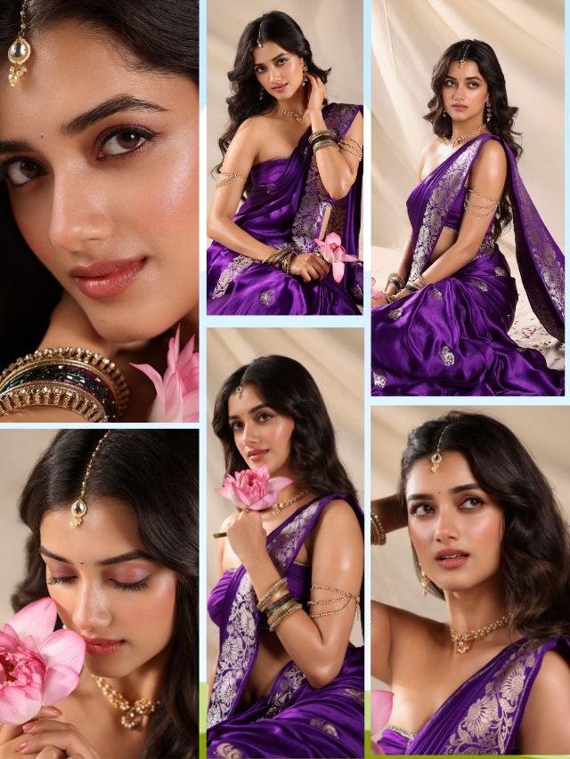 Bhagyashri Borse Stuns in Royal Purple Saree
