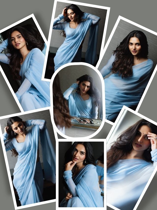 Kayadu Lohar Stuns in a Dreamy Sky-Blue Saree