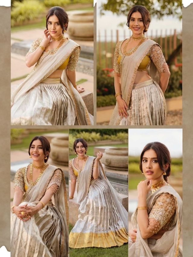 Nabha Natesh Stuns in an Elegant Ivory Saree
