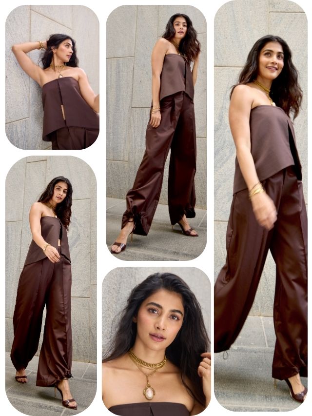 Pooja Hegde Stuns in Chic Chocolate Brown Co-Ord Set
