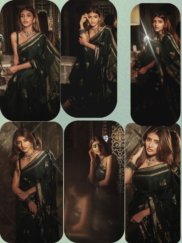 Sreeleela Mesmerizes In an Elegant Emerald Saree
