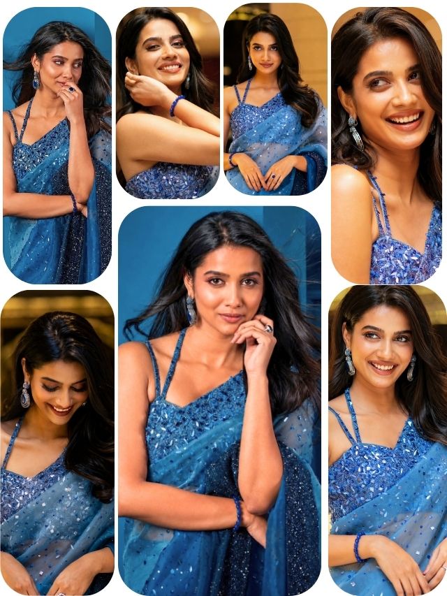 Sri Gouri Priya Stuns in a Shimmering Blue Saree