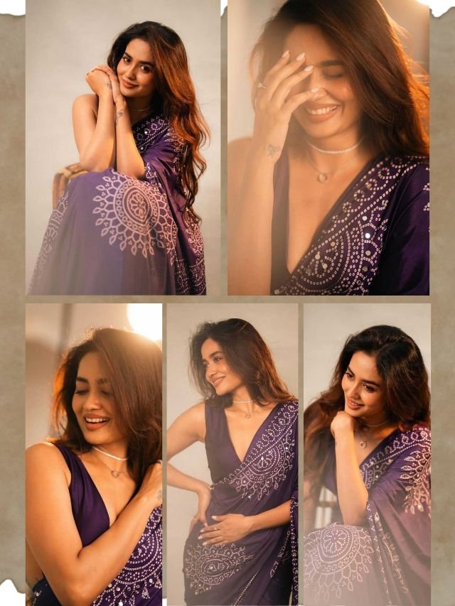 Teju Ashwini Stuns in a Gorgeous Purple Saree