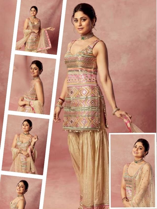 Shamita Shetty’s Festive Glam in Pastel Sharara